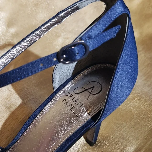 NWoT Adrianna Papell Navy Blue Satin Beaded Pointed Toe Pump, Size 7.5 - Picture 11 of 16